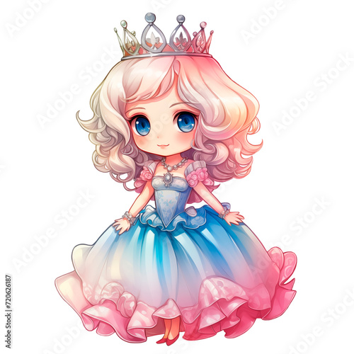 Little princess in a beautiful dress  illustration clipart on a transparent background PNG in cartoon style