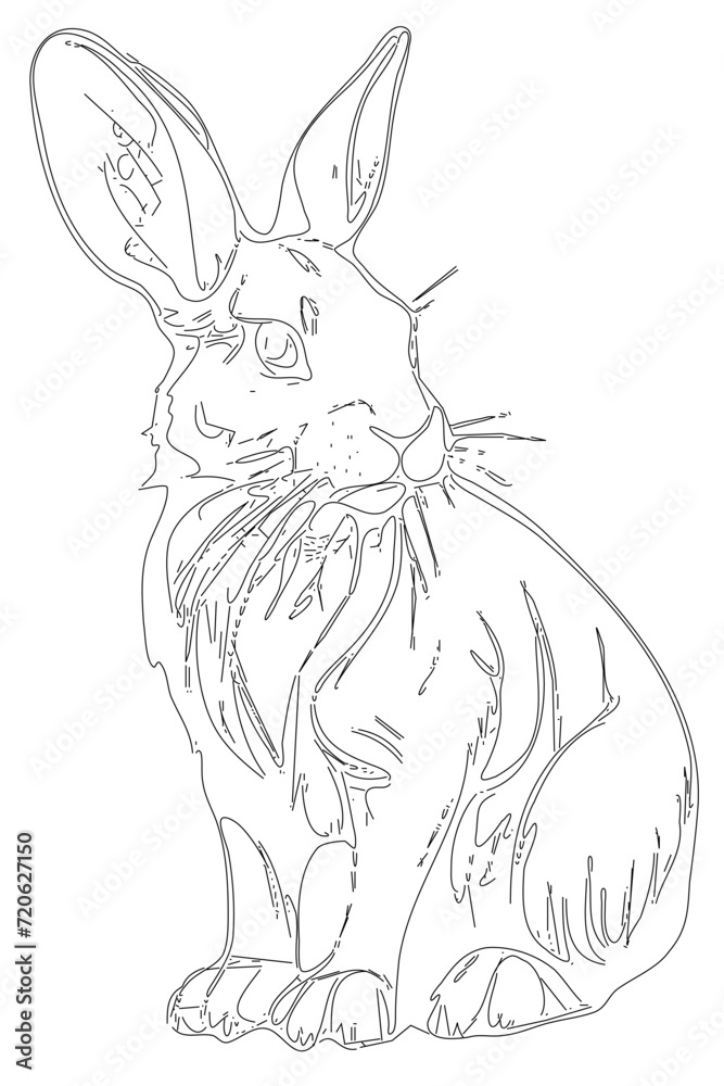 Obraz premium Hand drawn rabbit cute coloring book illustration. For the design of children's coloring books, cards, stickers, puzzles and so on
