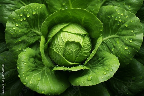 background of fresh cabbage with drops of water  green vegetable.