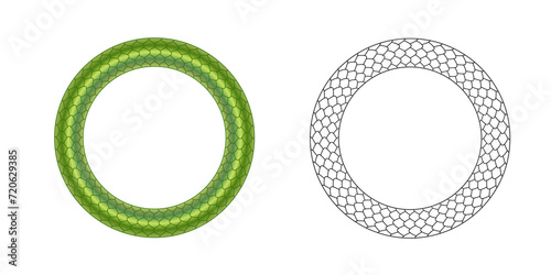 Round Frame Border With Snake Scales Pattern Vector Illustration Set