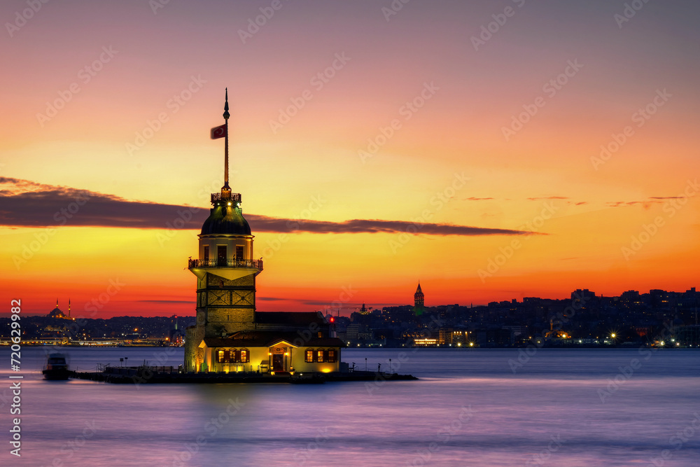 The Maiden's Tower. Beautiful sunset Panoramic istanbul.