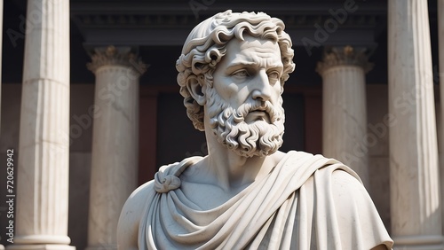 Photorealistic stoic greek marble statue in temple, Stoics and stoicism motivational and inspirational quotes
