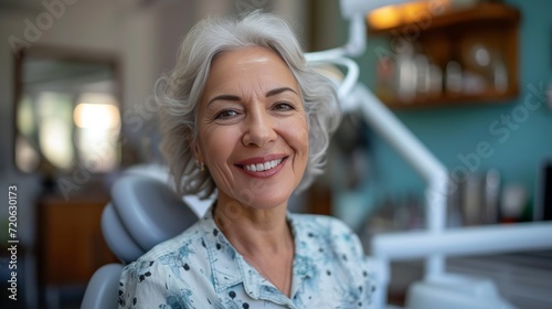 A Happy Senior Woman Poses for the Camera at the Dentist's Office