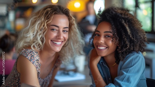 A Joyful CEO and Her Young Colleague Engage in Office Discussion