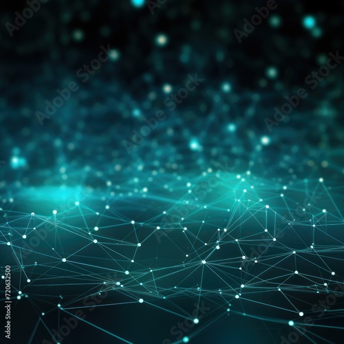 Abstract teal background with connection and network concept, cyber blockchain