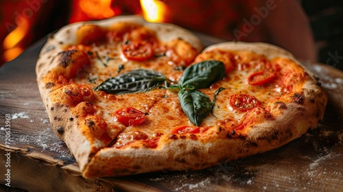 Heart-shaped Margherita pizza topped with fresh basil, a perfect Valentine's Day treat