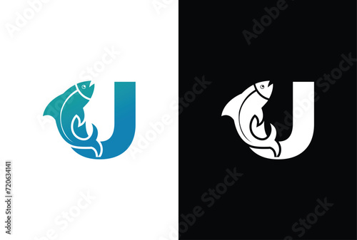 Initial Letter U Fish Logo Design Vector Icon Graphic Emblem Illustration. Word mark logo icon formed fish symbol in letter U in White background.