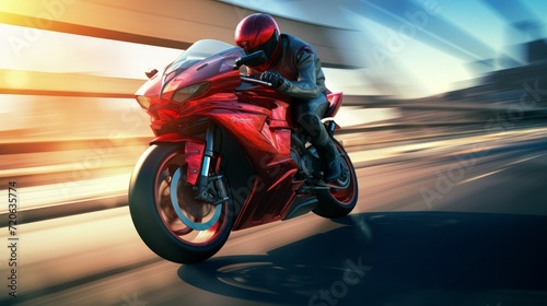 Motorbike rider rides at high speed