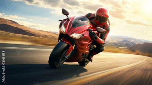 Motorbike rider rides at high speed