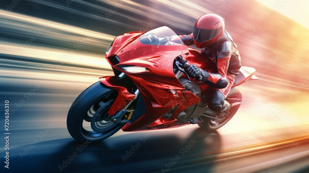 Motorbike rider rides at high speed