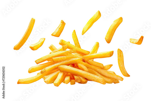 French fries or potato fries with salt taste isolated on background, fast food with high calories, popular appetizer or snack. photo