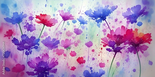Watercolor meadow paint. AI generated illustration © vector_master
