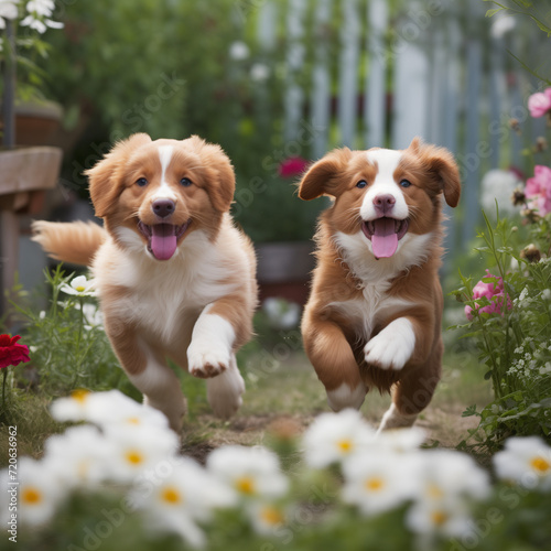 Puppy running in the gardenn. photo