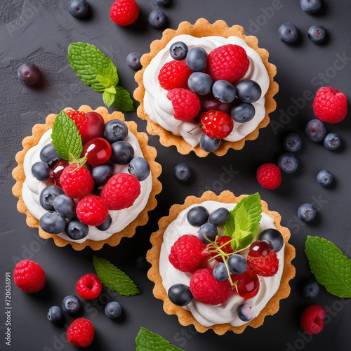 Fruit tart with berries on top.