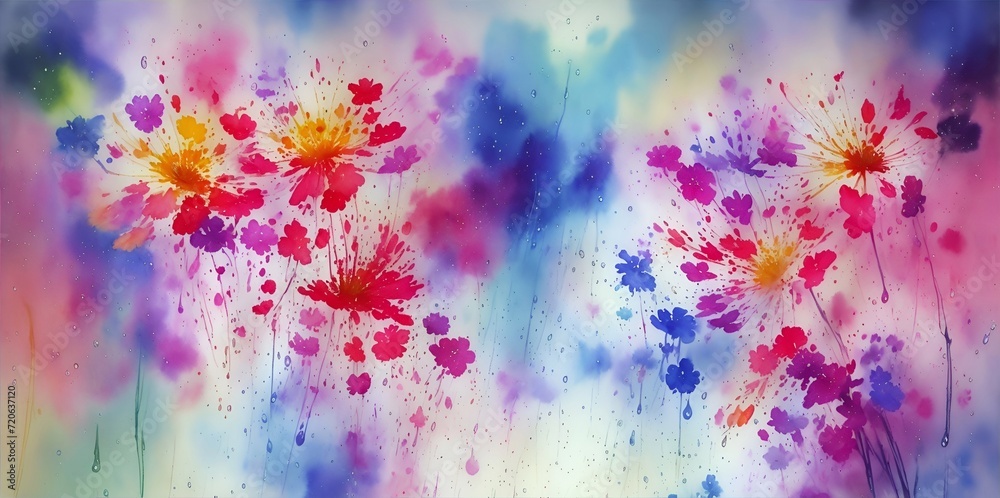Watercolor meadow paint. AI generated illustration