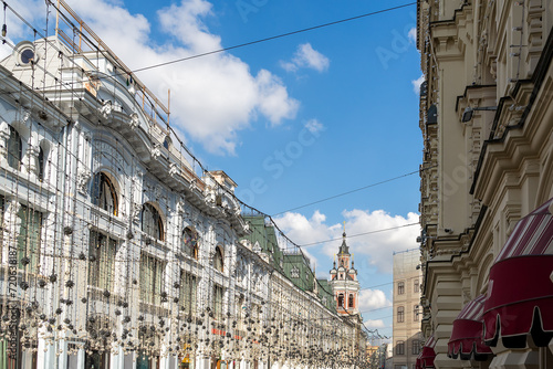 Nikolskaya Street near GUM is decorated with elegant garlands.