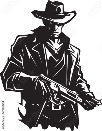 Sheriff Swagger Vector Cowboy with Gun Emblem Rustler Wrangler Cowboy Gun Logo Design Element