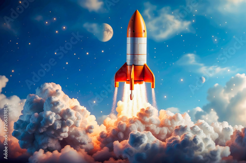 A Dynamic Business Illustration of a Powerful Launch, Symbolizing the Ascent to Success, Overcoming Challenges, and Achieving Goals in the Competitive Business World