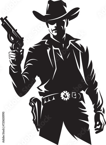 Western Warden Cowboy with Gun Emblem Outlaw Overture Cowboy Vector Design Element