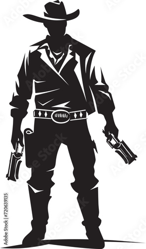 Outlaw Outfit Full Bodied Cowboy Holding a Gun Desert Drifter Western Cowboy Gun Logo Design
