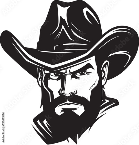 Western Warden Cowboy with Gun Vector Icon Outlaw Overture Cowboy Holding a Gun Logo