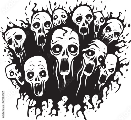Wacky Walking Corpses Doodle Zombies Emblem Sketchy Slaughter Vector Icon of Doodle Zombies