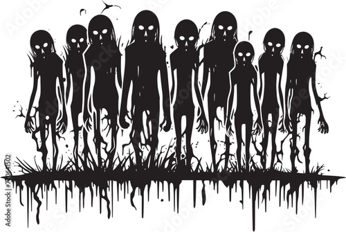 Wacky Walking Corpses Doodle Zombies Emblem Sketchy Slaughter Vector Icon of Doodle Zombies