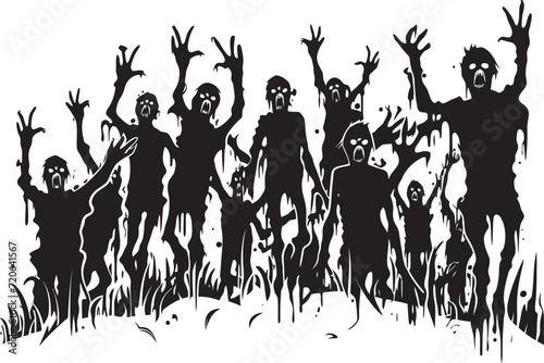 Zombie Swarm Doodle Zombies Emblem Inky Infestation Vector Icon of Zombies