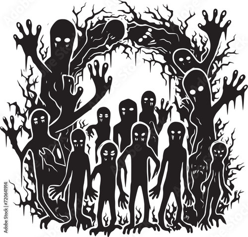 Wacky Walking Corpses Doodle Zombies Emblem Sketchy Slaughter Vector Icon of Doodle Zombies