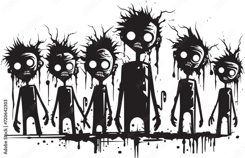 Inky Infestation Vector Icon of Doodle Zombies Cute Cadavers Doodle Zombies Logo Design