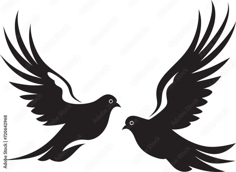 Obraz premium Winged Unity Vector Icon of a Dove Pair Loves Flight Path Dove Pair Emblem Design