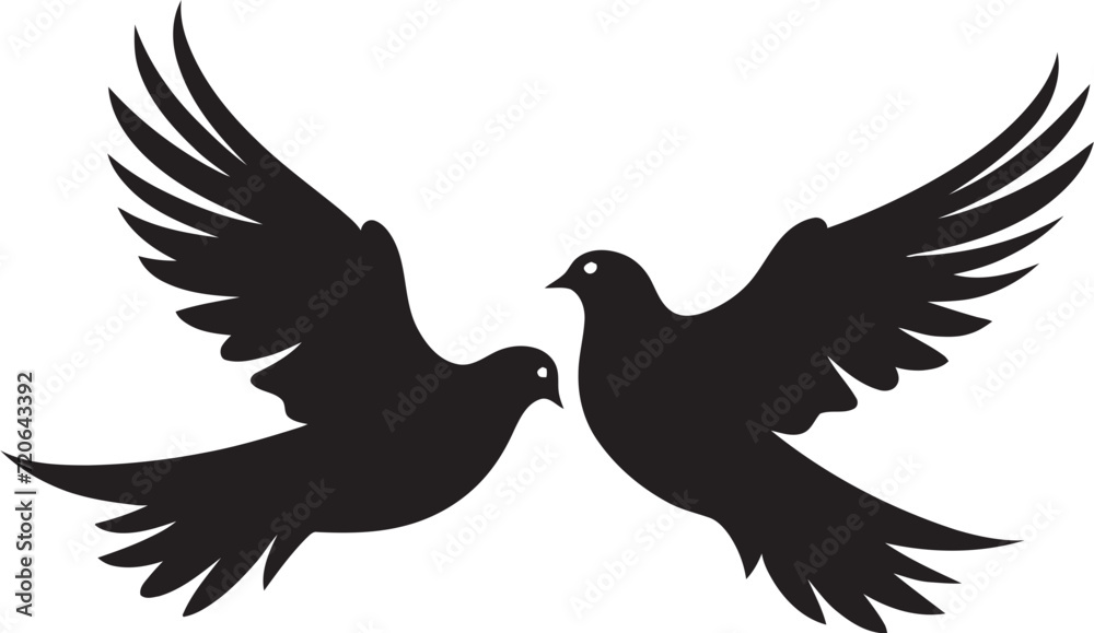 Obraz premium Winged Whispers Vector Emblem of a Dove Pair Love in Flight Dove Pair Design Element