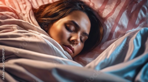 beautiful young woman sleeping in bed, pretty young woman sleeping wraped with a bedsheet, sleeping woman, pretty girl is sleeping