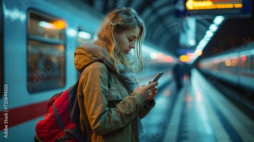 Texting on Her Smartphone at the Train Station