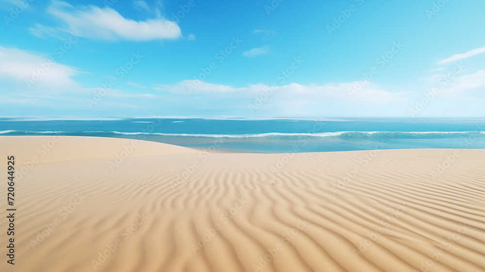 an empty sand beach with blue water