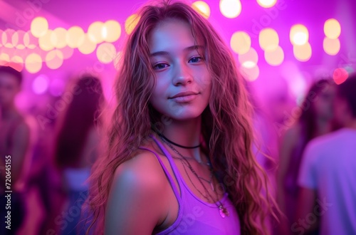 a teenage girl in purple standing at a dance party