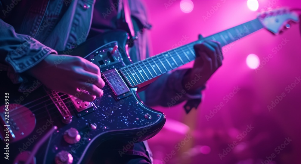Obraz premium a person is playing an electric guitar at a concert