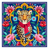 Flora and Fauna: Harmony of Baroque Flowers on a Leopard Patterned Scarf