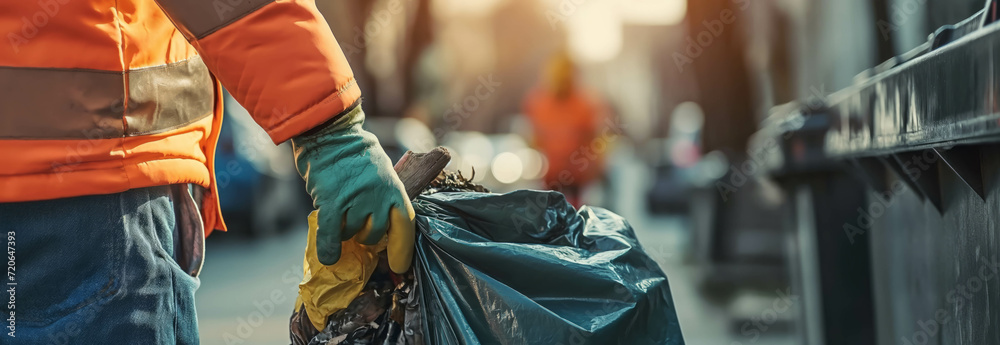 Close-up of the hand of a garbage collector in the city. Close-up of the hand of a garbage collector in the city.