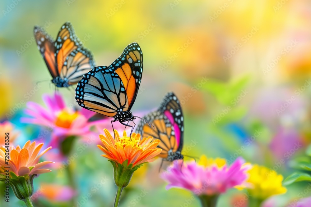 Monarch Butterflies on Vibrant Flowers