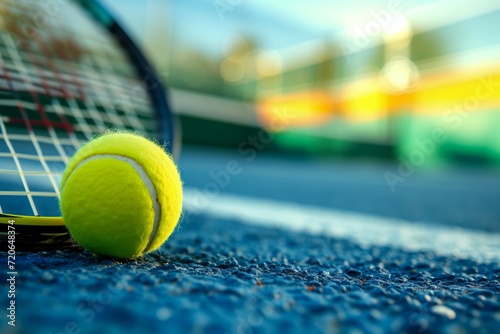 Tennis Ball and Racket on Court © Suryani