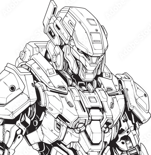Mechanical Marvel Futuristic Cyborg Coloring Page Design Techno Tribe Vector Logo Design of Cyborg Line Art