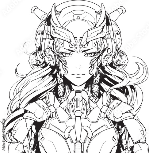 Cybernetic Symphony Line Art Icon for Futuristic Syborg Machine Muse Vector Emblem Design for Cyborg Coloring