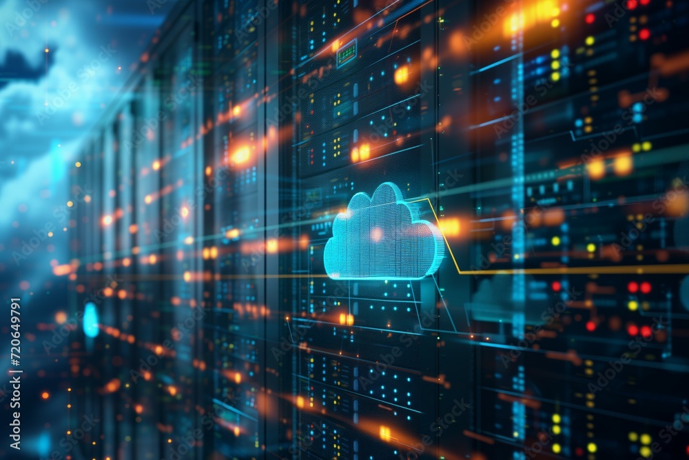 Fototapeta premium Cloud Computing Concept on Server Room Background