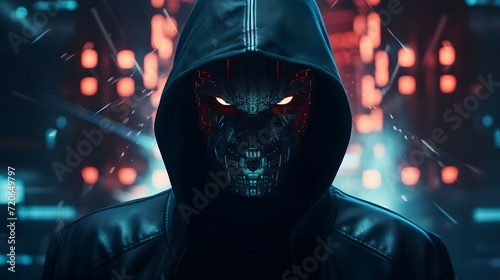 Portrait of anonymous robotic hacker photo