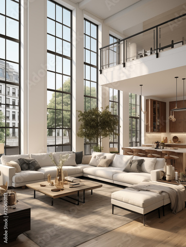 loftlike living room in an industrial modern style