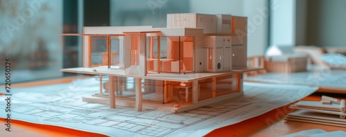 Rendering 3D miniature section model of white townhouse minimalist contemporary style. AI generated photo