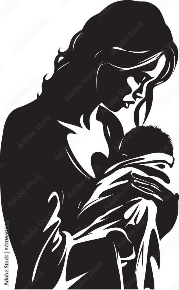 Obraz premium Nurturing Grace Emblematic Design of Mother Holding Child Heartfelt Connection Mother and Baby Vector Logo