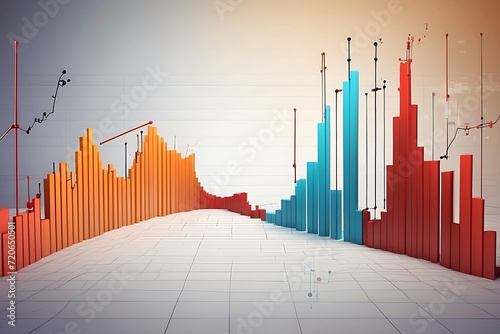 Stock market graph and tecnical analysis, Graphs representing ups and downs, Depicts Trading View financial market chart photo