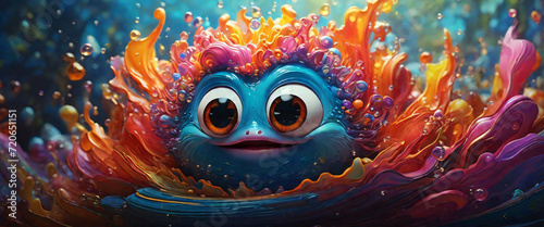 Colorful animated fish face in the water photo